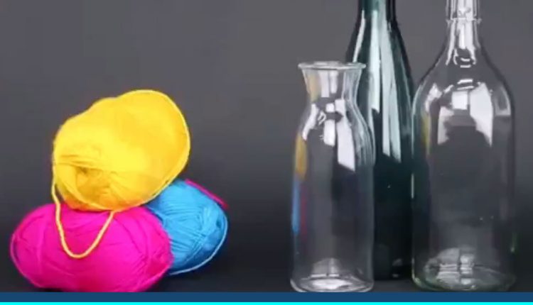 تزیین بطری های شیشه ای با نخ کاموا